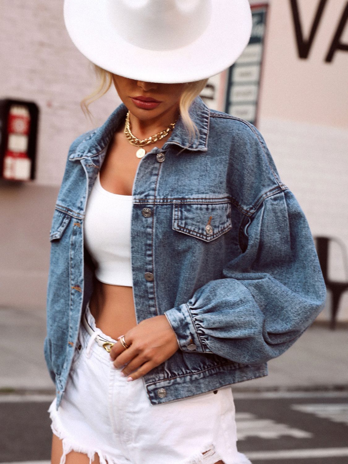 sassy Denim jacket slight puff sleeve wear with almost anything