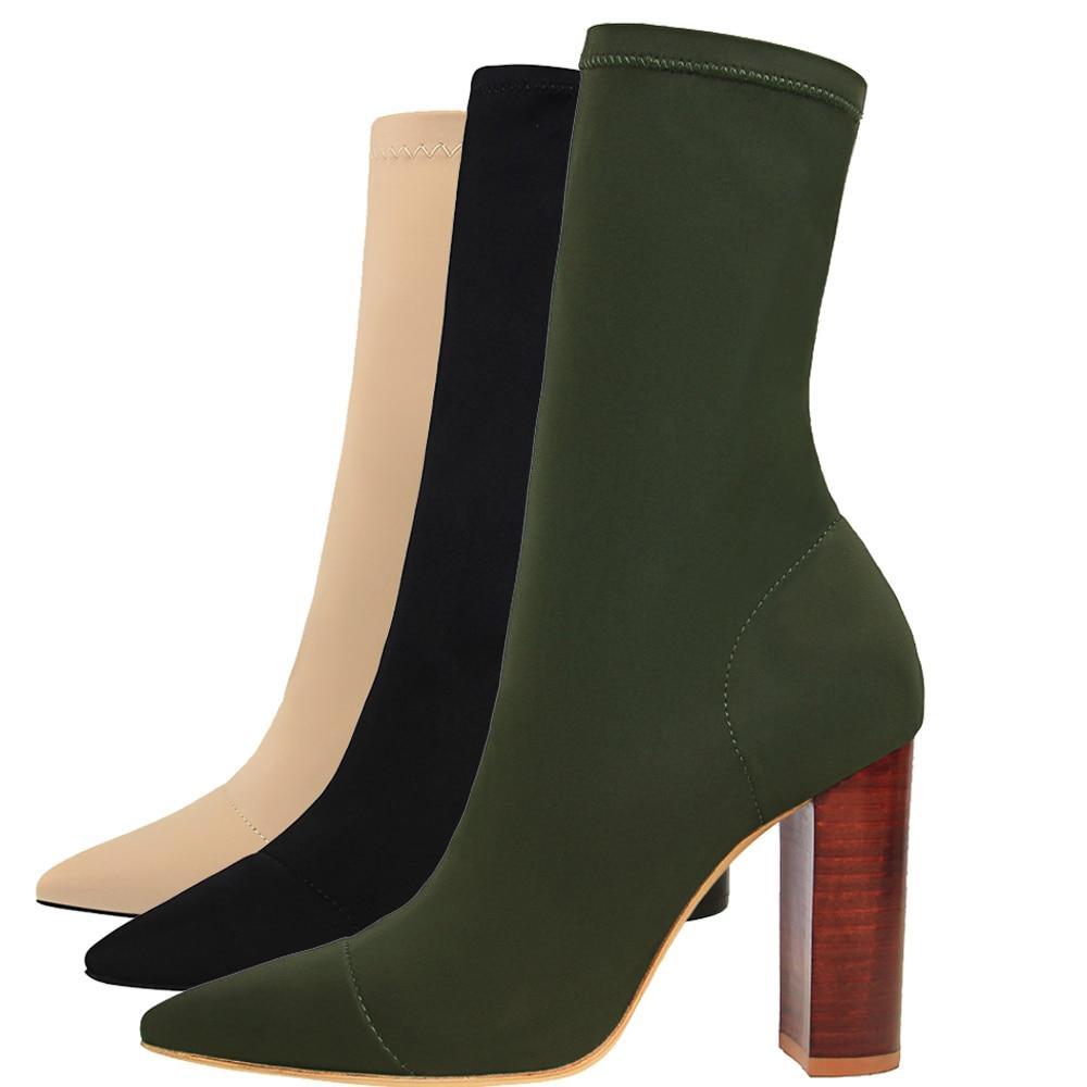 Fashion Wooden Heel Sock Booties - Nightlife Dresses