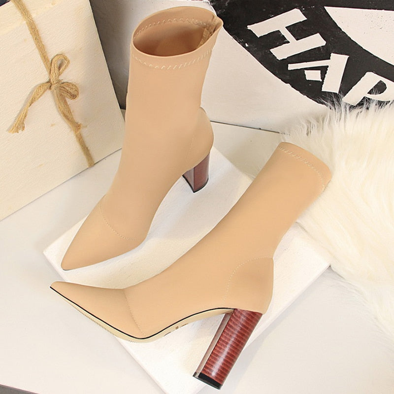 Fashion Wooden Heel Sock Booties - Nightlife Dresses