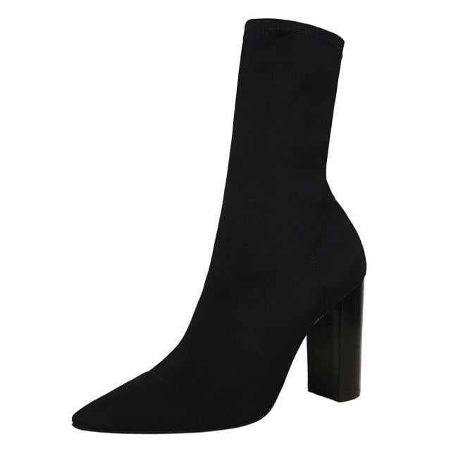 Fashion Wooden Heel Sock Booties - Nightlife Dresses